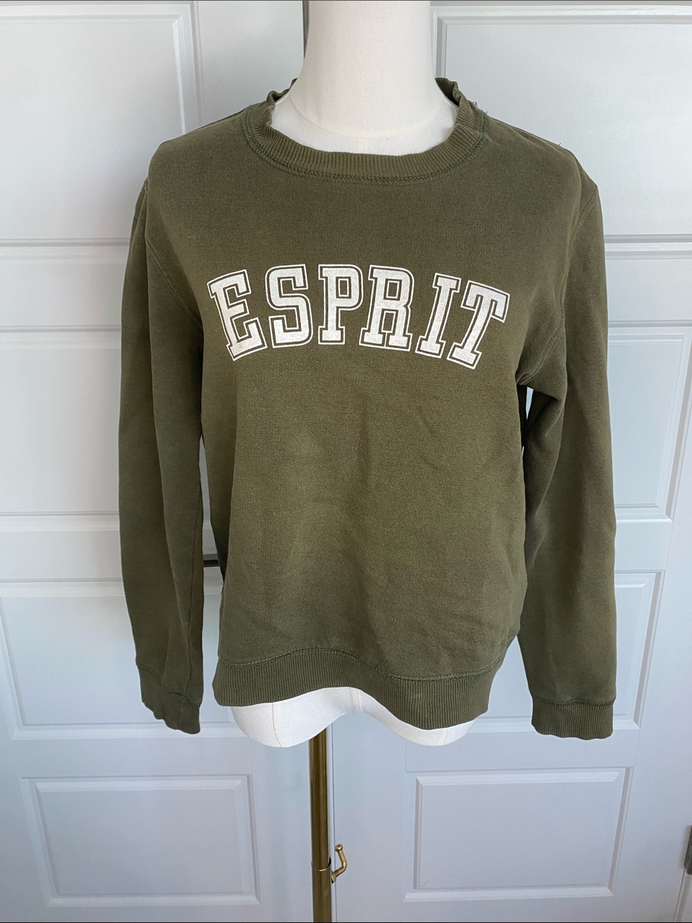 Esprit Logo Crewneck Sweatshirt Medium Olive Green Retro 80s 90s Cotton Blend